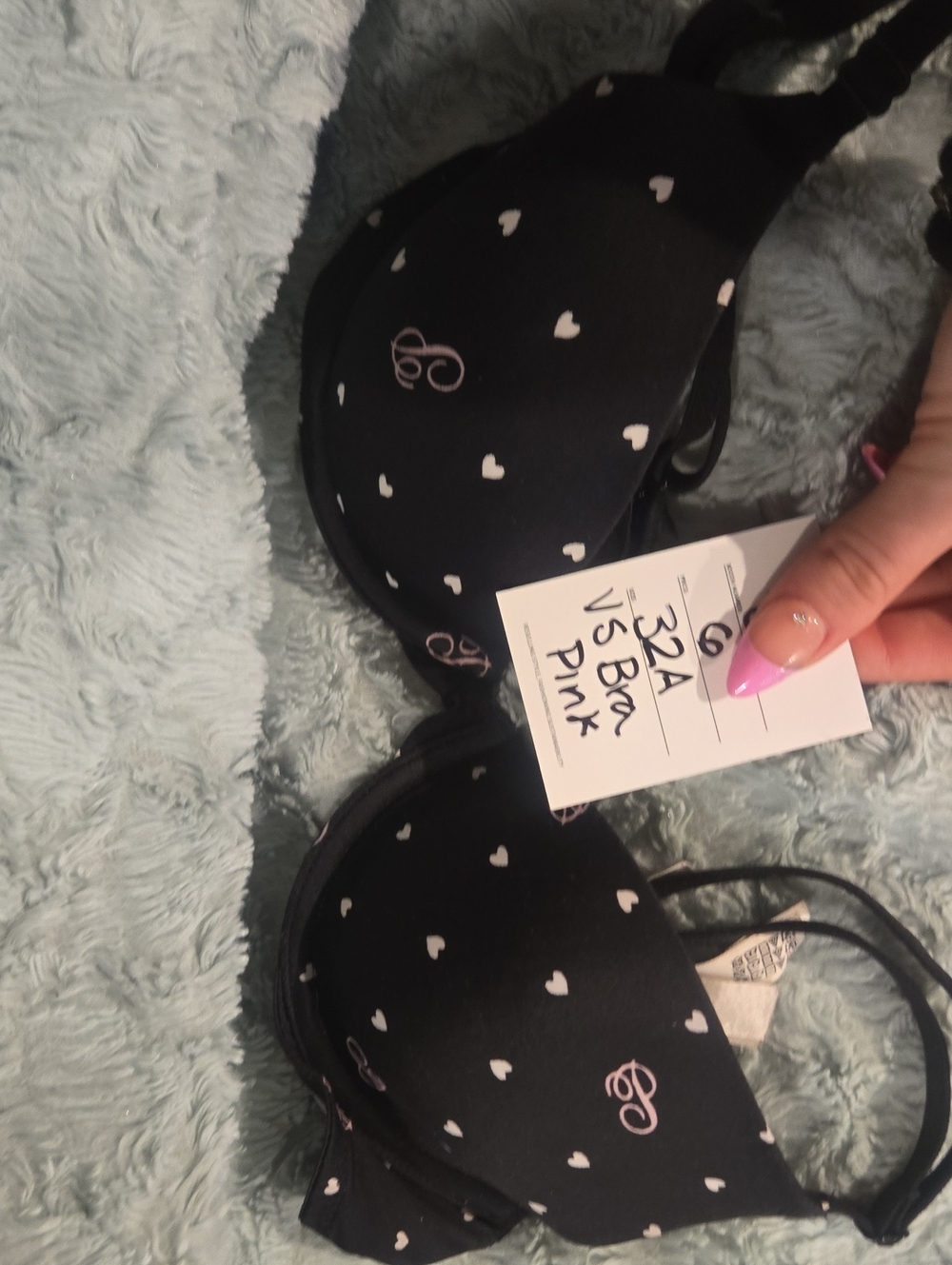 Women's Black Heart Print T-Shirt Bra - Pink Accents